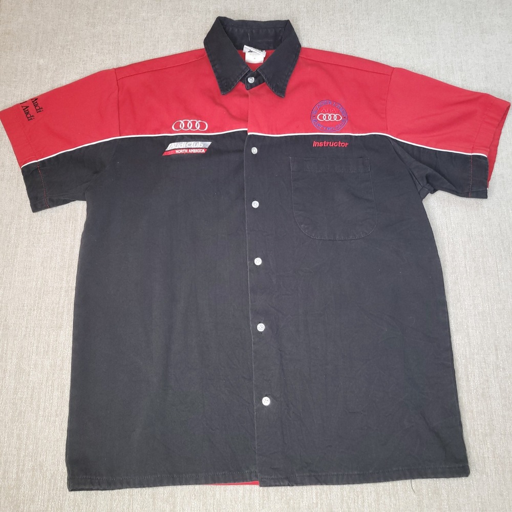 Speed Zone Race Gear Audi Club Instructor Button Up Shirt Mens M Red Black VTG
